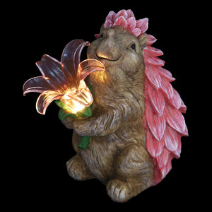 Solar Pink Hedgehog With LED Flower Statue, 9 Inch | Shop Garden Decor by Exhart