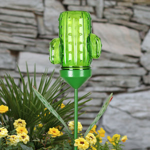 Solar Green Cactus Garden Stake with 3 LED lights, 5 by 32 Inches | Shop Garden Decor by Exhart
