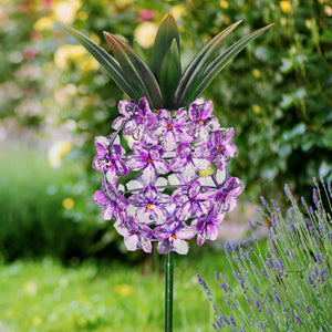 Solar Purple Acrylic Flower and Metal Pineapple Garden Stake, 6 by 34 Inches | Shop Garden Decor by Exhart