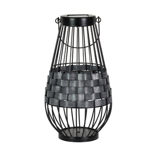 Solar Black Metal and Grey Plastic Rattan Lantern, 7 by 12 Inches | Shop Garden Decor by Exhart