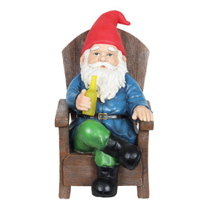 Solar Good Time Drinking Danny Gnome in Adirondack Chair Garden Statuary, 8.5 by 10.5 Inches | Shop Garden Decor by Exhart