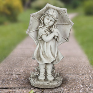 Solar Girl with Umbrella Statue in Natural Resin Finish, 19 Inch | Shop Garden Decor by Exhart