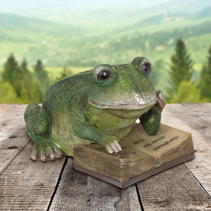 Solar Reading Frog with Book Garden Statue, 10 by 7 Inches | Shop Garden Decor by Exhart
