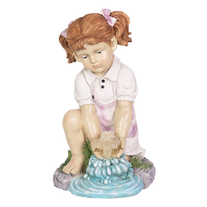Solar Girl Playing with LED Water Form Garden Statuary, 13 Inches tall