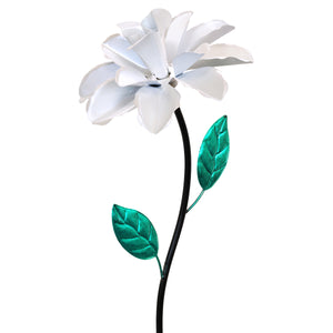 Rose Flower Wind Spinner Garden Stake, Hand Painted in Metallic White, 8 by 39 Inches | Shop Garden Decor by Exhart