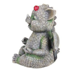 Solar Meditating Dragon Garden Statue with LED Ladybug, 11 by 10 Inches | Shop Garden Decor by Exhart