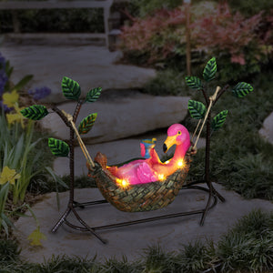 Solar Flamingo in a Hammock Hand Painted Garden Statue | Shop Garden Decor by Exhart