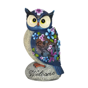 Solar Inspirational Owl Garden Statue with Messages of Believe and Welcome and Seven LED lights, 14 Inches | Exhart