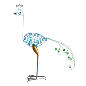 Metal Filigree Blue Bird with Green Tail Garden Statue, 28 Inch | Shop Garden Decor by Exhart