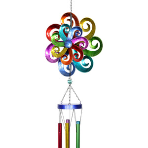 Rainbow Waves Double Wind Spinner Wind Chime, 11 by 50 Inches