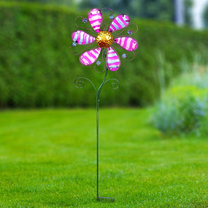 Whimsical Purple Flower Garden Stake Made of Glass and Metal, 11 by 36 Inches | Shop Garden Decor by Exhart