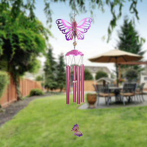 Spinning Purple Metal Butterfly Wind Chime, 9 by 43 Inches | Shop Garden Decor by Exhart