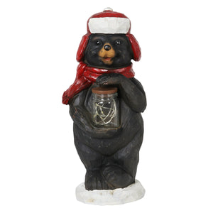 Holiday Bear Statue Holding a Jar of LED Fireflies on Battery Operated Timer