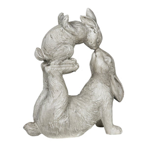 Kissing Rabbit with Baby Bunny Garden Statue in Natural Resin Finish, 15 Inches