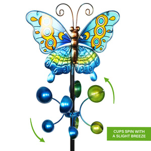 Hand Painted Butterfly Wind Spinner Garden Stake in Teal, 9 by 38 Inches | Shop Garden Decor by Exhart