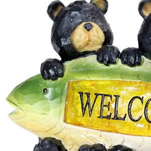 Solar Fisherman Bears with Fish Welcome Sign, 13 by 9 Inches | Shop Garden Decor by Exhart