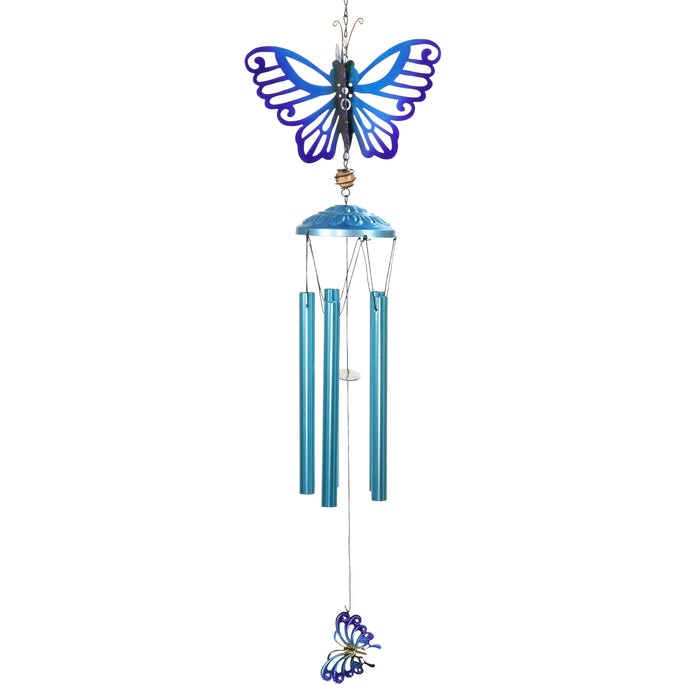 Spinning Blue Metal Butterfly Wind Chime, 9 by 43 Inches