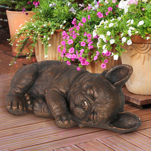 Sleeping French Bulldog Garden Statue in Bronze Look, 21 by 7 Inches | Shop Garden Decor by Exhart