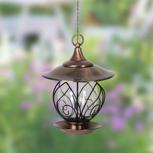 Exhart Metal Hanging Bird Feeder with leafy wire accent in bronze, 15 Inch