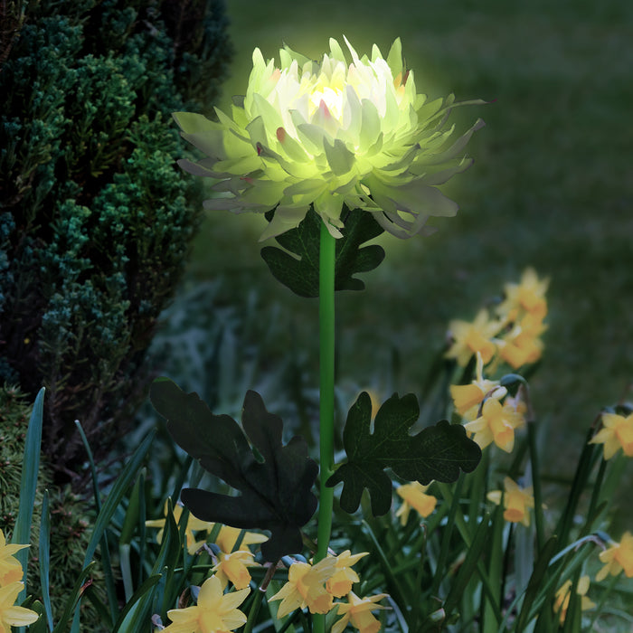 Solar White Mum Fabric Garden Stake with Color Changing LED, 5 by 30 Inches