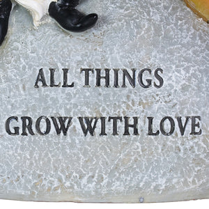 Solar Hand Painted Gnome Inspirational Love Garden Stone Statue with LED Butterfly, 3 by 5.5 Inches | Exhart