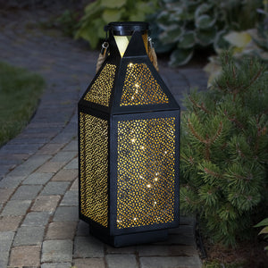 12 Black LED Lighted Battery Operated Lantern with Flickering Light