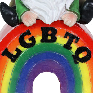 Gnome on a Glowing LGBTQ Rainbow Statuary with Automatic Timer, 7 by 11.5 Inches | Shop Garden Decor by Exhart