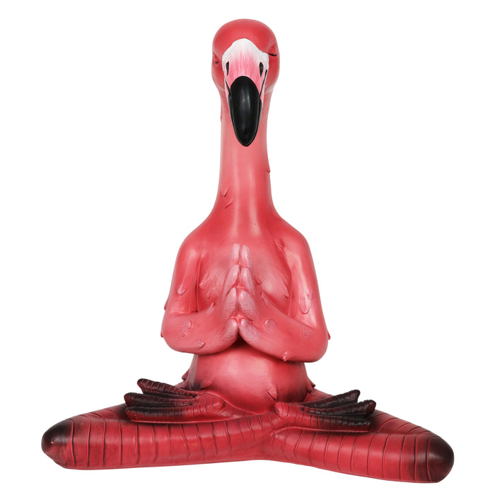Meditating Yoga Flamingo in Lotus with Hands in Prayer Position Garden Statue, 16 Inch