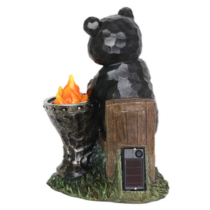 Solar Marshmallow Roasting Bear Statue, 11 Inch | Shop Garden Decor by Exhart