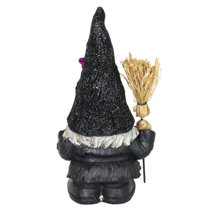 Halloween Witch Hat Gnome with Broom Statue, 11 Inches tall | Shop Garden Decor by Exhart