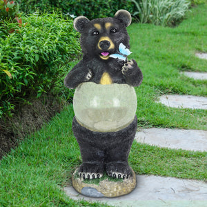 Solar Bear with Crackle Ball Belly Statuary, 17 Inches tall | Shop Garden Decor by Exhart