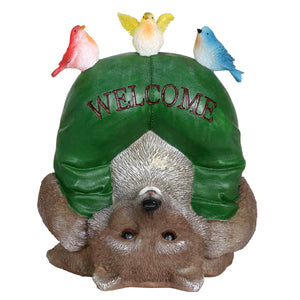 Solar Topsy-Turvy Welcome Racoon with Birds Garden Statue, 10 inches | Shop Garden Decor by Exhart