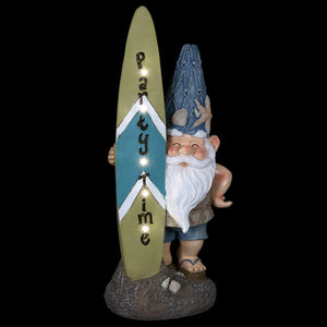 Solar Good Time Surfing Beach Bum Bob Gnome with a Party Time Surfboard Garden Statue, 18 Inch | Shop Garden Decor by Exhart