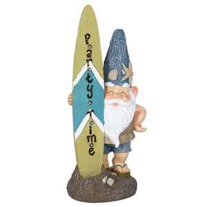 Solar Good Time Surfing Beach Bum Bob Gnome with a Party Time Surfboard Garden Statue, 18 Inch | Shop Garden Decor by Exhart