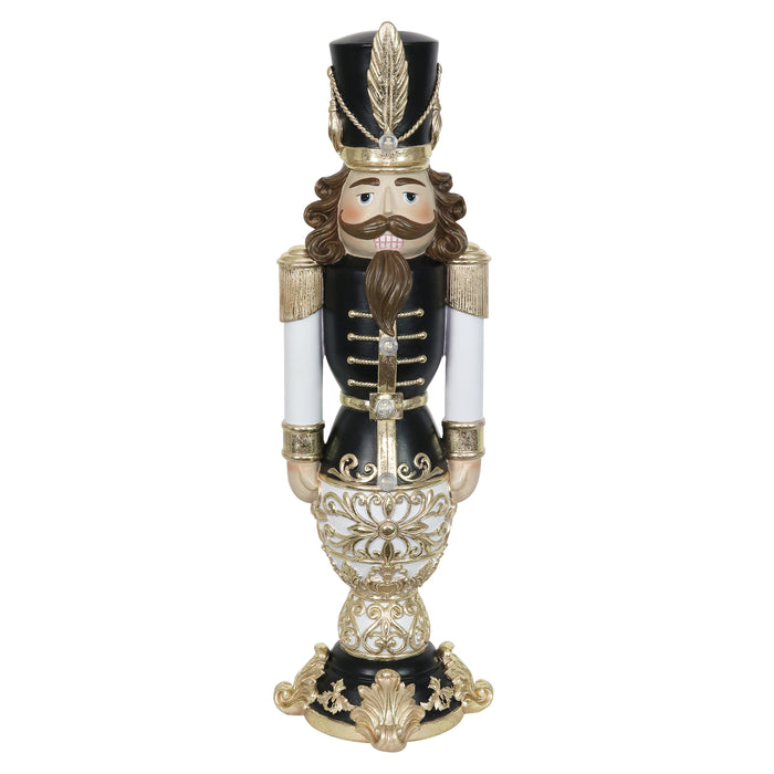 Hand Painted Black and Gold Nutcracker Soldier with LED Uniform on a Battery Powered Automatic Timer, 23 Inch