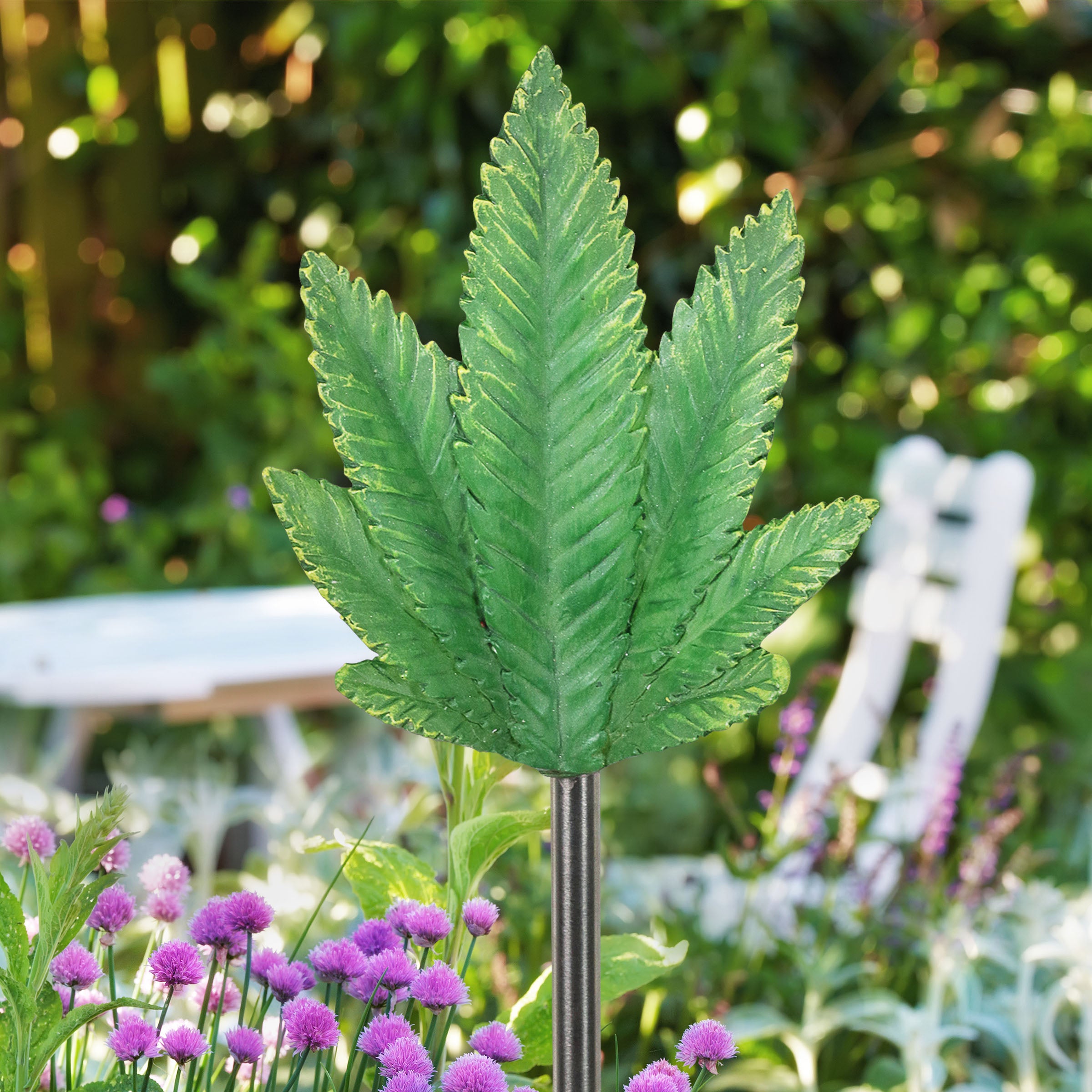 Solar Ganja Leaf Resin Garden Stake, 4 by 30 Inches | Shop Garden Decor by Exhart