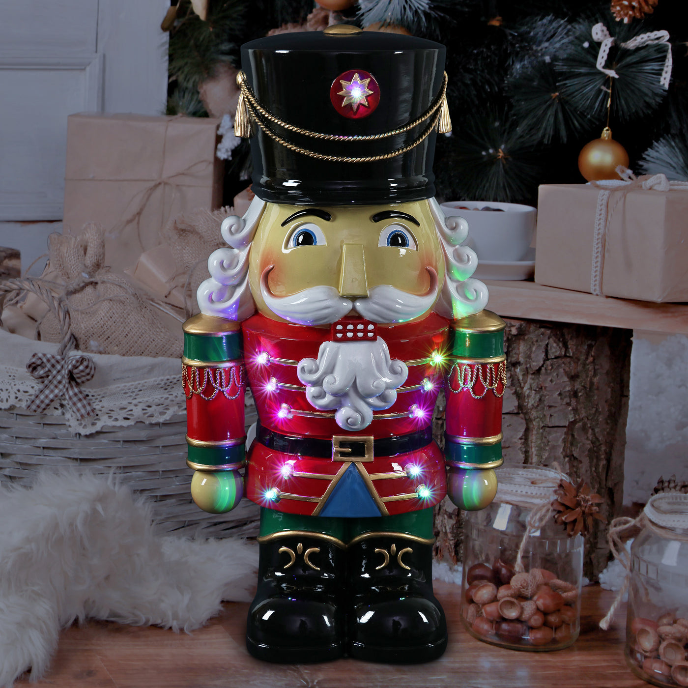 Christmas Blow Mold Tabletop Nutcracker Soldier 11 inches Light Up