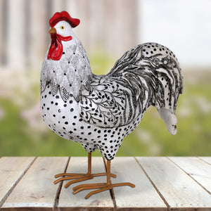 Black and White Hand Painted Rooster Garden Statue, 10 Inch | Shop Garden Decor by Exhart