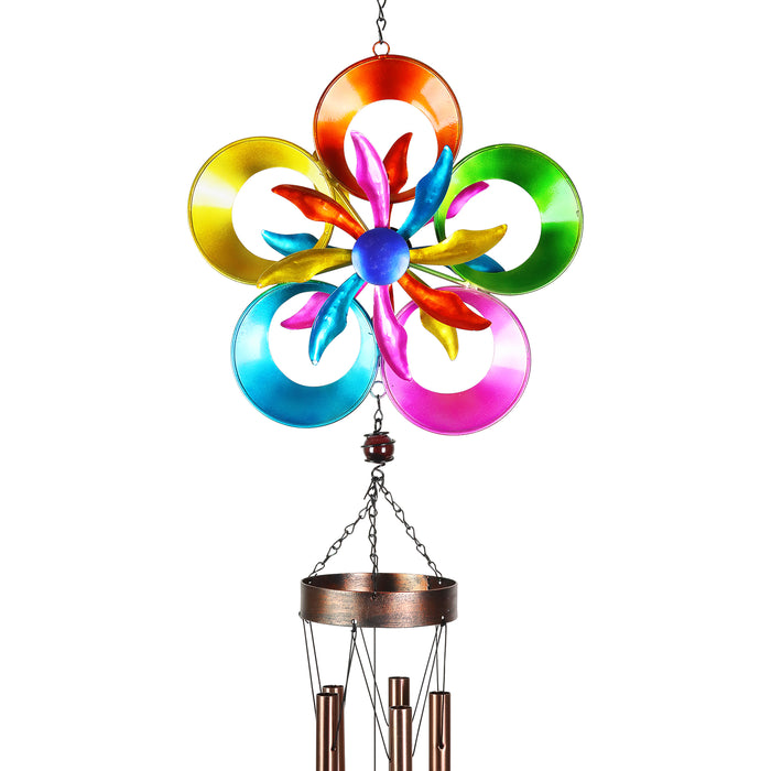 double spinning  metal rainbow pinwheel wind chime, 44 Inches