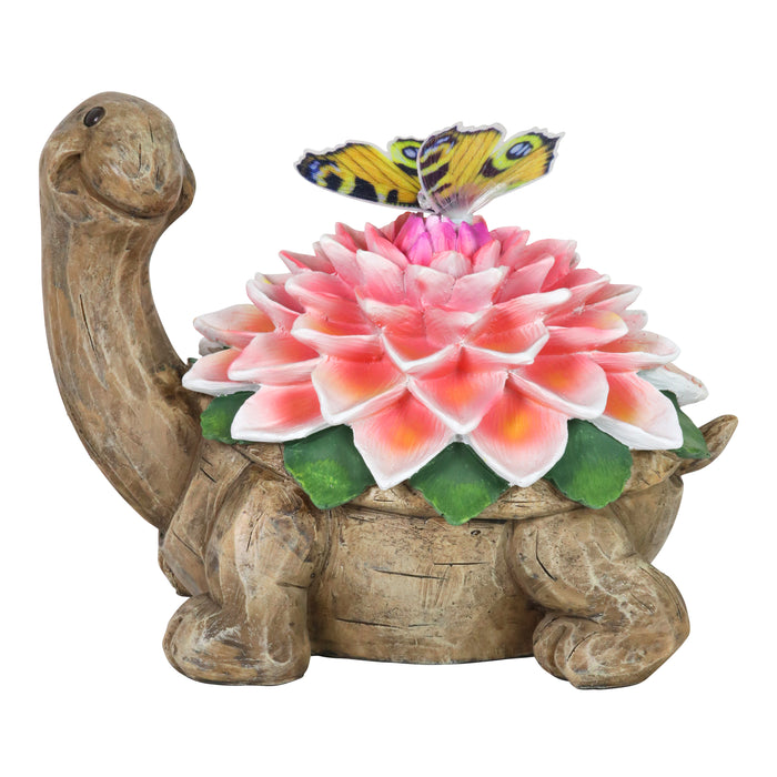 Solar Garden Turtle Statue with Fiber Optic Color Changing Butterfly, 9 Inch