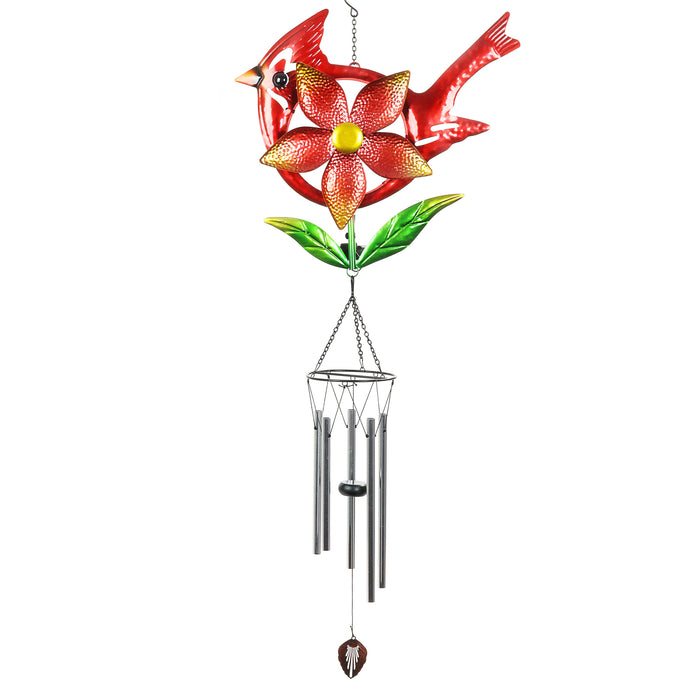 Solar Metal Cardinal Pinwheel Wind Chime, 16 by 41 Inches
