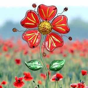 Whimsical Red Flower Garden Stake Made of glass and metal, 11 by 36 Inches | Shop Garden Decor by Exhart