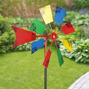 Vintage Wind Mill Spinner Garden Stake with Colorful Square Sails, 12 by 54 Inches | Shop Garden Decor by Exhart
