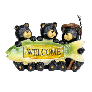 Solar Fisherman Bears with Fish Welcome Sign, 13 by 9 Inches | Shop Garden Decor by Exhart