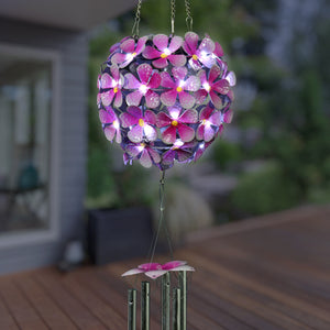 Solar Hanging Pink Hydrangea Flower Ball Wind Chime with Thirty-Eight LED Lights, 6 by 27 Inches | Shop Garden Decor by Exhart