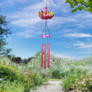 Spinning Pink Lotus Wind Chime, 8 by 39 Inches | Shop Garden Decor by Exhart