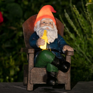 Solar Good Time Drinking Danny Gnome in Adirondack Chair Garden Statuary, 8.5 by 10.5 Inches | Shop Garden Decor by Exhart