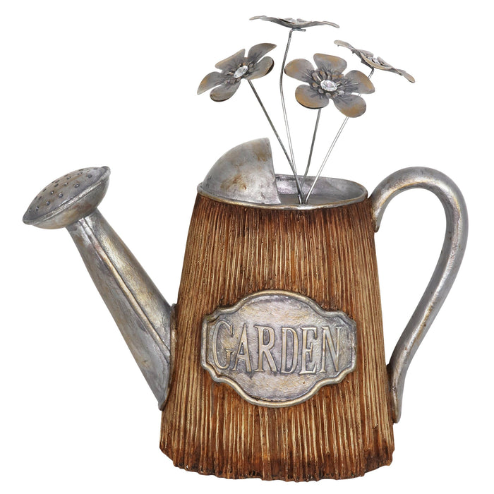 Woodsy Sprouting Watering Can with Silver Accents, 13 Inch
