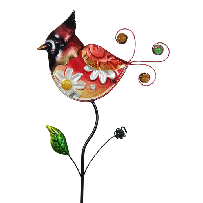 Exhart Hand Painted Glass and Metal Red Bird Garden Stake, 8 by 35 Inches