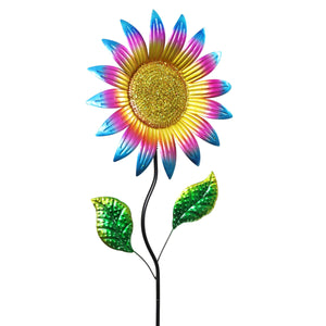 Colorful Metal Sunflower Garden Stake in Teal, 16 by 56 Inches